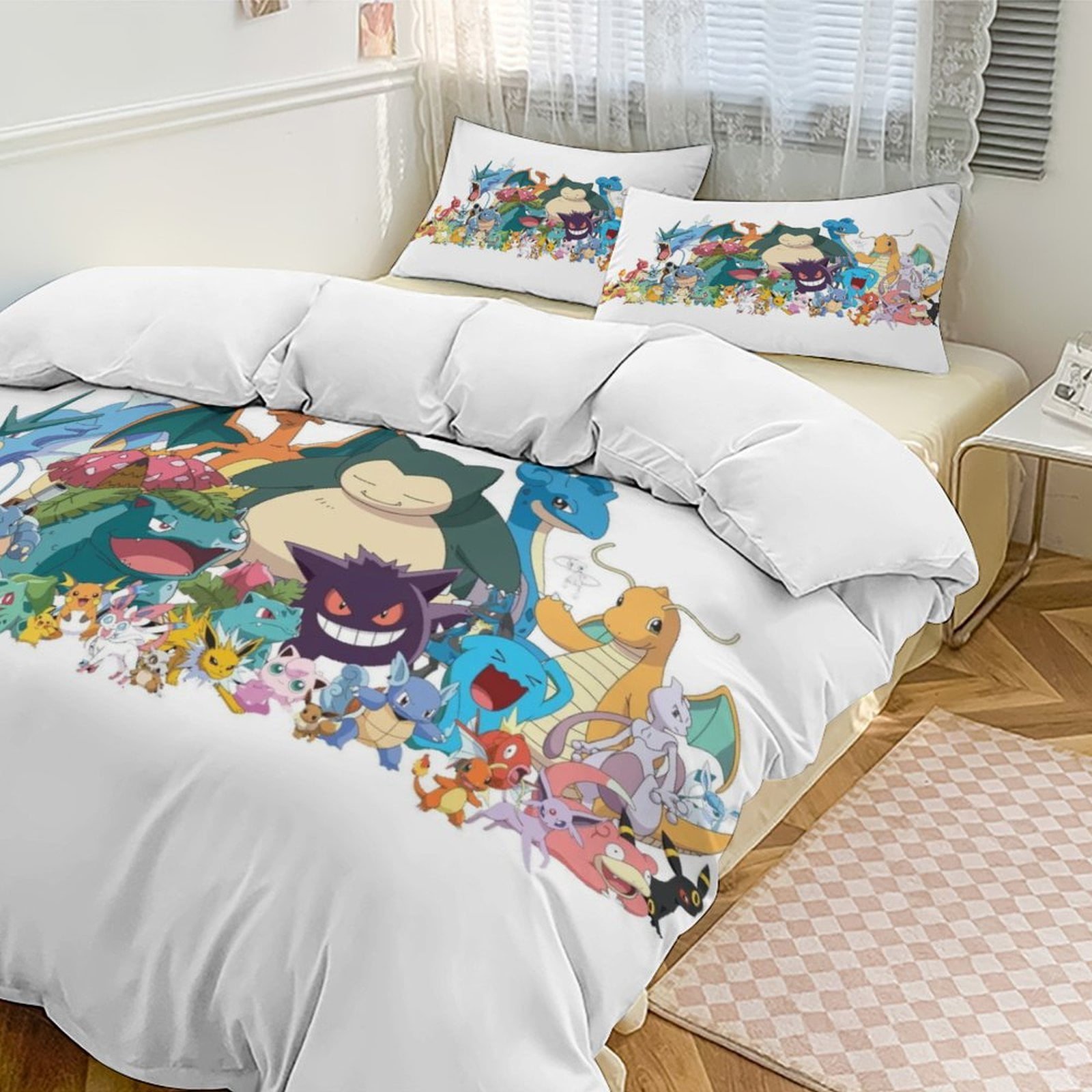 Pokemon Bedding Set Anime Three-piece for Boys Girls Teens Queen